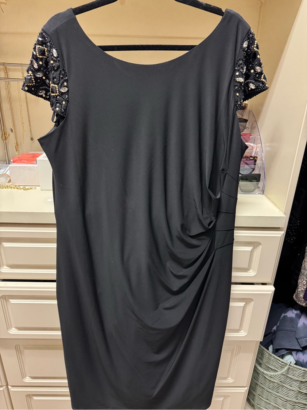 Eliza J Black Midi Dress with Beaded Short Sleeves